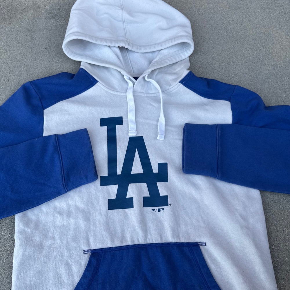 Fanatics Los‎ Angeles Dodgers Hoodie Men Small Blue White Raglan MLB Sweatshirt